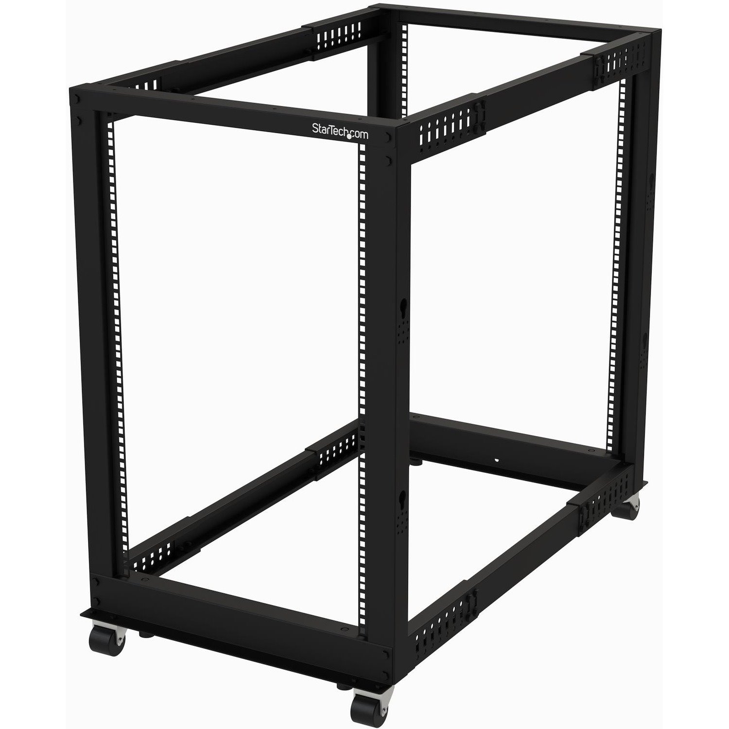 StarTech.com 4-Post 18U Mobiel Open Frame Server Rack, 19in Patchkast met Wielen en 4 Stijlen, Open Serverkast voor AV/Data/IT Apparatuur