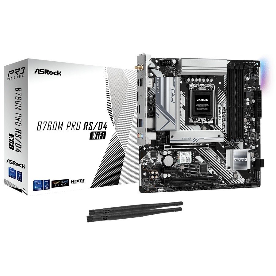 ASRock Pro B760M Pro RS/D4 WiFi Gaming Desktop Motherboard - Intel B760 Chipset - Socket LGA-1700 - Micro ATX