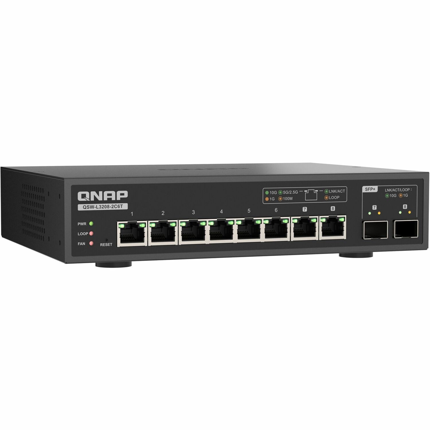 QNAP QSW QSW-L3208-2C6T 8 Anschl&uuml;sse Verwaltbar Ethernet-Switch - Gigabit-Ethernet, 2.5 Gigabit Ethernet, 5 Gigabit Ethernet, 10 Gigabit Ethernet - 100/1000Base-T, 2.5GBase-T, 5GBase-T, 10GBase-T, 10GBase-X