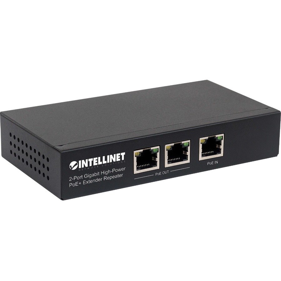 2-Port Gigabit High-Power PoE+ Extender Repeater, IEEE 802.3at/af Power over Ethernet (PoE+/PoE), metal