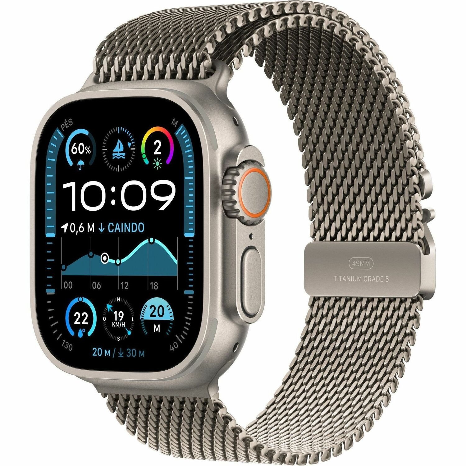 Apple Watch Ultra 2 Smart Watch - 49 mm Case Height - 44 mm Case Width - Natural Case Color - Natural Band Color - Glass Body Material - Titanium Case Material - Wireless LAN - LTE, UMTS