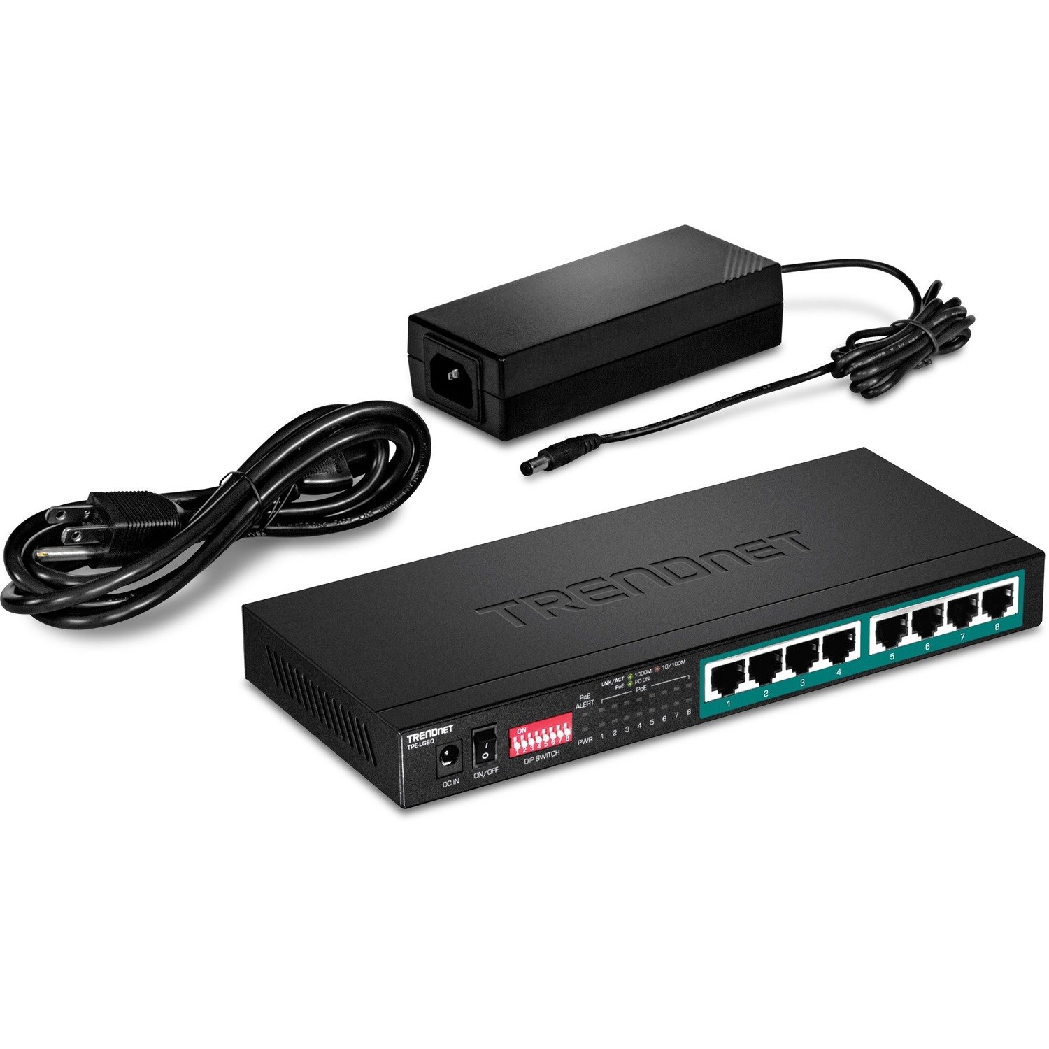 TRENDnet 8-Port Gigabit Long Range Poe+ Switch; TPE-LG80;65W Poe Budget; Ethernet/Network Switch; Long-Range Poe+ Extends Range Up to 200M (656 ft.); 16 Gbps Switching Capacity; Lifetime Protection