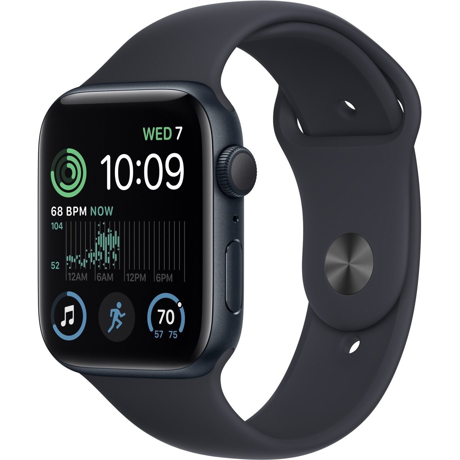 Apple Watch SE Smart Watch - 44 mm Case Height - 38 mm Case Width - Midnight Case Color - Midnight Band Color - Aluminium Case Material - Fluoroelastomer Band Material - Wireless LAN