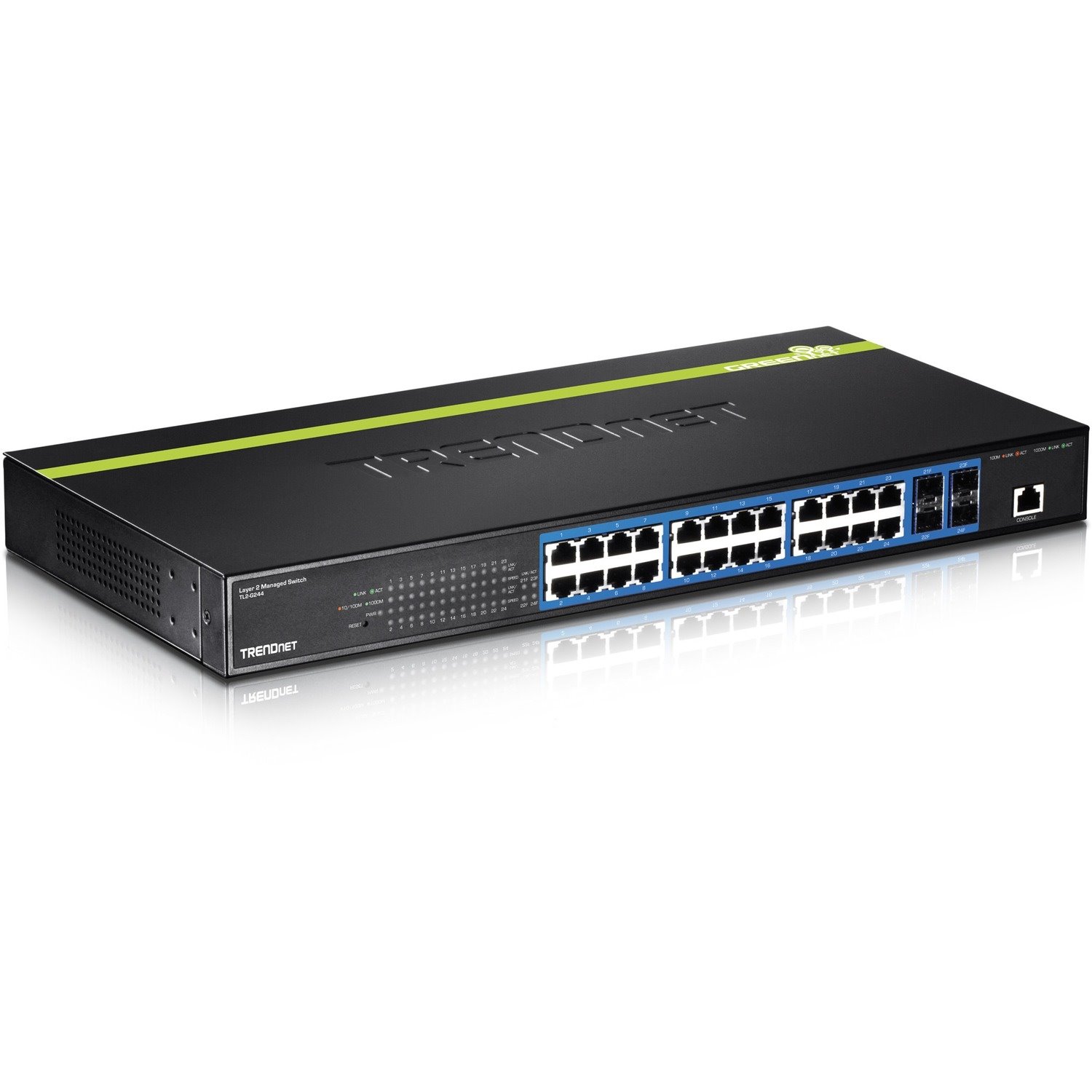 TRENDnet 24-Port Gigabit Layer 2 Switch with 4 Shared Mini-GBIC Slots; 48 Gbps Switching Capacity; SNMP; Lifetime Protection; TL2-G244