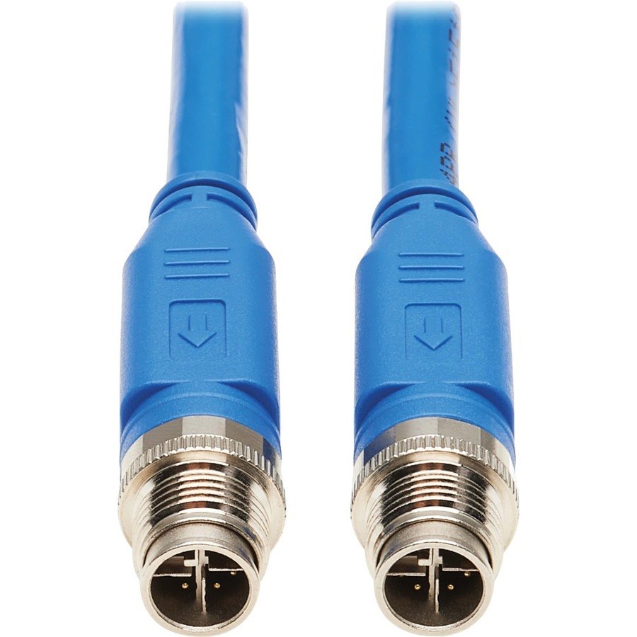 Eaton Tripp Lite Series M12 X-Code Cat6a 10G F/UTP CMR-LP Shielded Ethernet Cable (M/M), IP68, PoE, Blue, 2 m (6.6 ft.), TAA