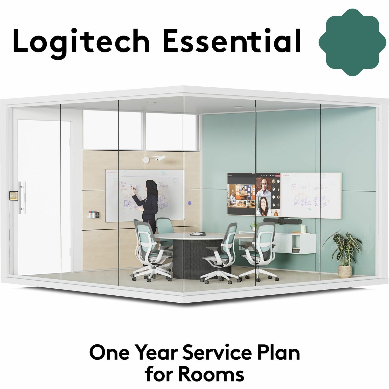 LOGITECH ESSENTIAL ROOM SERVICE PLAN,BASIC SUPPORT,REMOTE UI,ROOM BOOKING SOLUTION - 1YR