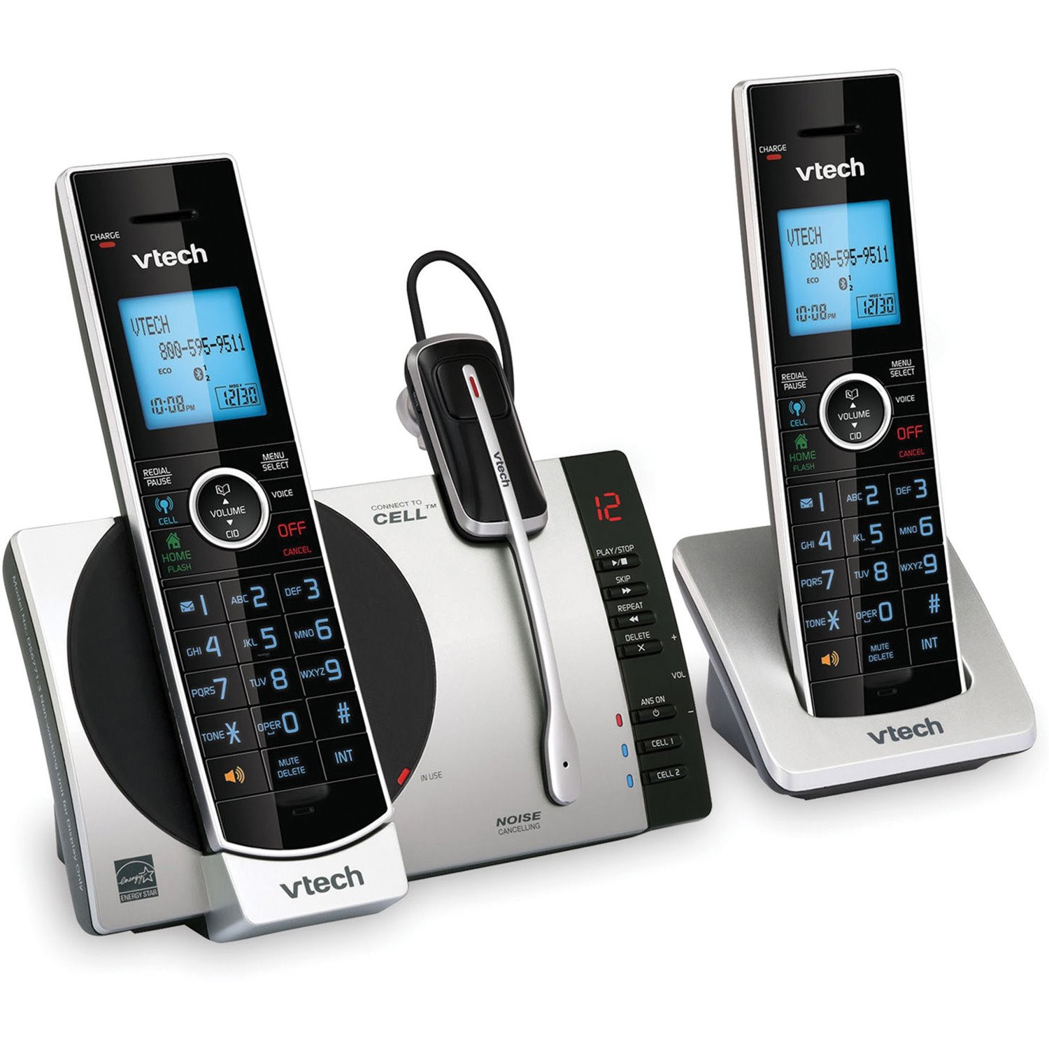 VTech Connect to Cell DS6771-3 DECT 6.0 Cordless Phone - Black, Silver