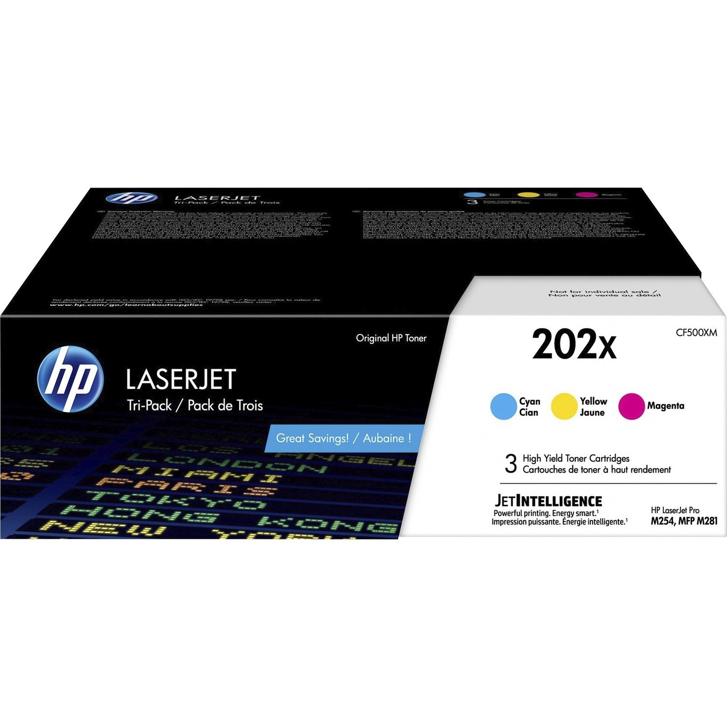 HP 202X (CF500XM) Original High Yield Laser Toner Cartridge - Multi-pack - Cyan, Magenta, Yellow - 3 / Carton