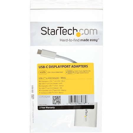 StarTech.com USB-C to VGA Adapter - White - Thunderbolt 3 Compatible - USB C Adapter - USB Type C to VGA Dongle Converter