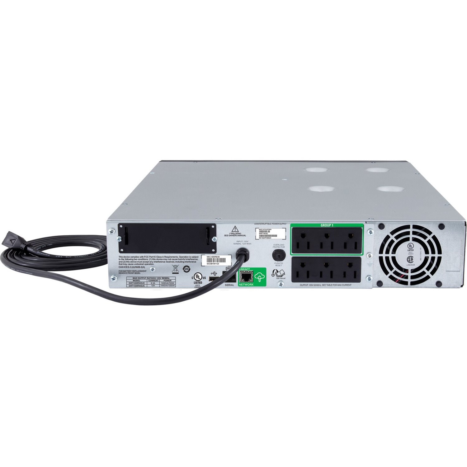 APC Smart-UPS, Line Interactive, 1500VA, Rackmount 2U, 120V, 6x NEMA 5-15R outlets, SmartConnect Port+SmartSlot, AVR, LCD