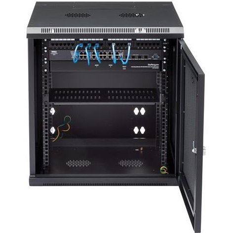 StarTech.com 4-Post 12U Wall Mount Network Cabinet, 19" Hinged Wall-Mounted Server Rack for IT Equipment, Flexible Lockable Rack Enclosure