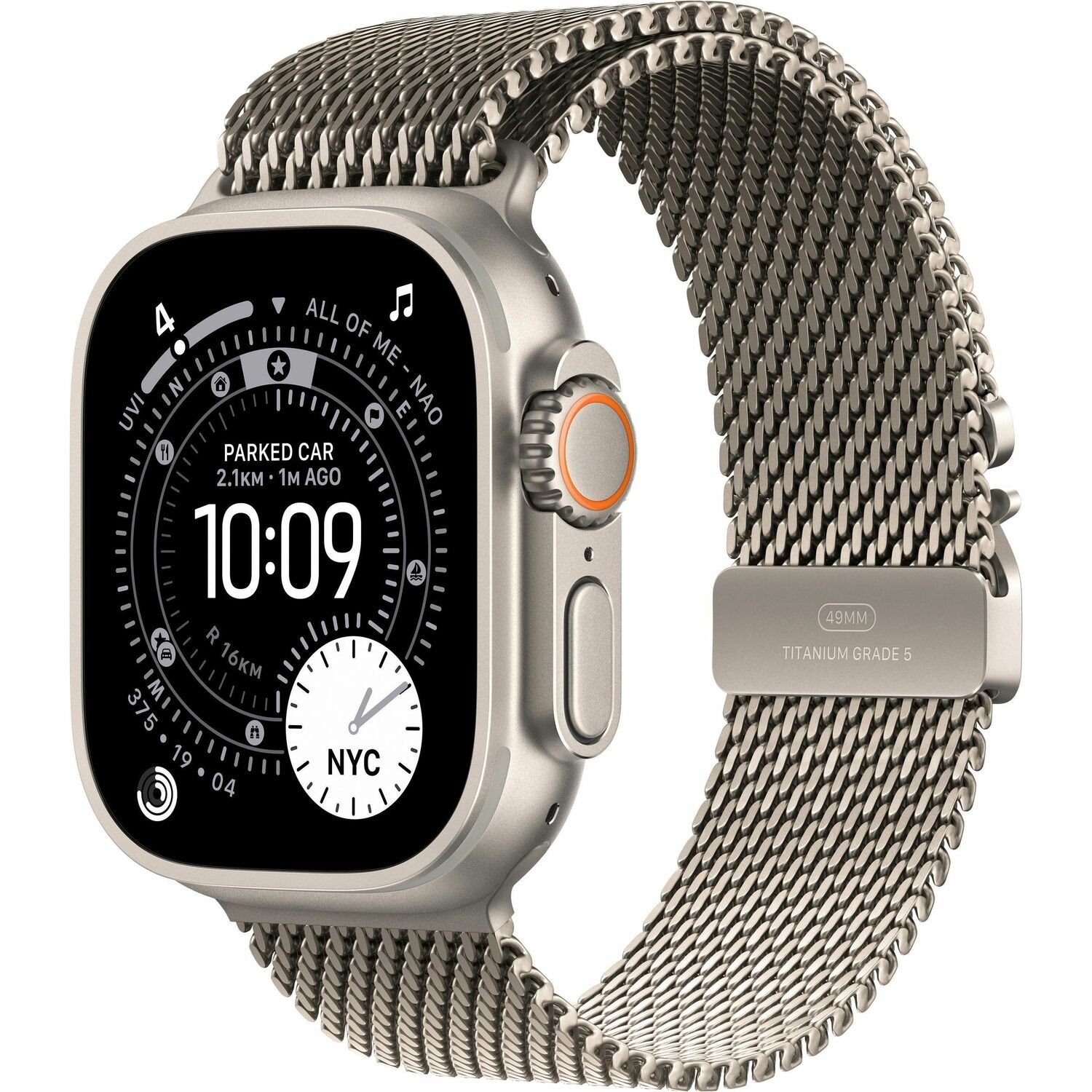 Apple Watch Ultra 3 - 49 MM - Natural Titanium - Yes Smart Watch With Milanese Loop - Band Size: S - 64 GB - Lte, NFC, Wi-Fi 4, Uwb, Bluetooth - 5G - 61.6 G
