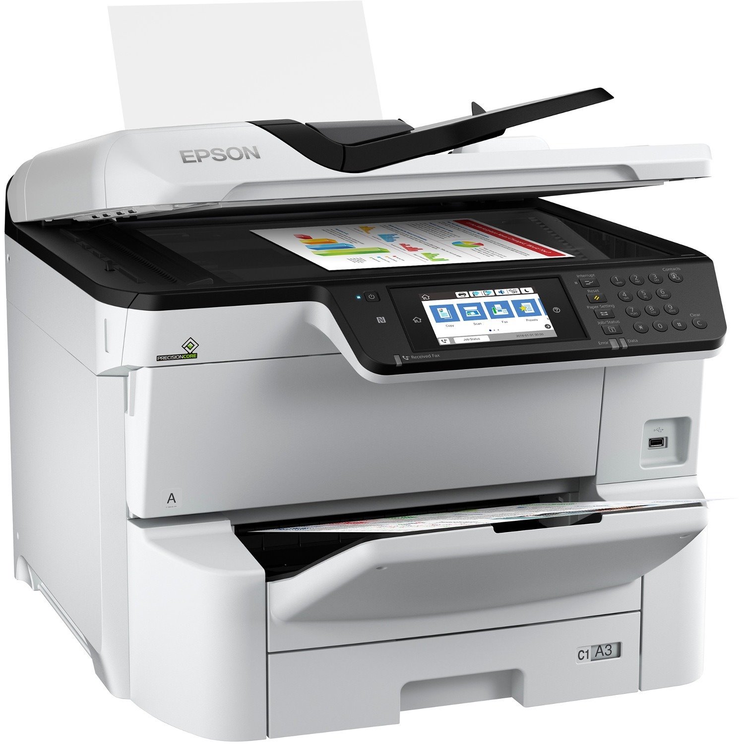 Epson WorkForce Pro WF-C8690 Inkjet Multifunction Printer-Color-Copier/Fax/Scanner-35 ppm Mono/35 ppm Color Print-4800x1200 dpi Print-Automatic Duplex Print-75000 Pages-750 sheets Input-Color Flatbed Scanner-1200 dpi Optical Scan-Wireless LAN