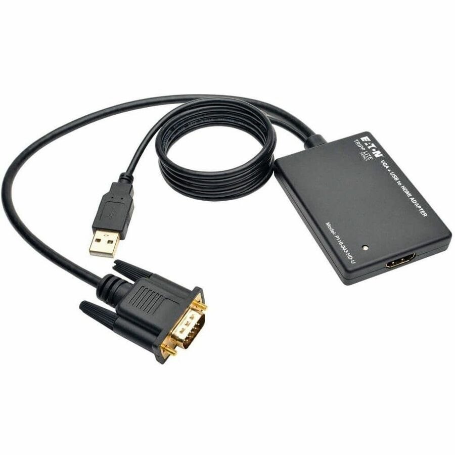 Eaton Tripp Lite Series VGA to HDMI Active Adapter Cable with Audio and USB Power (M/F), 1080p, 6 in. (15.2 cm)