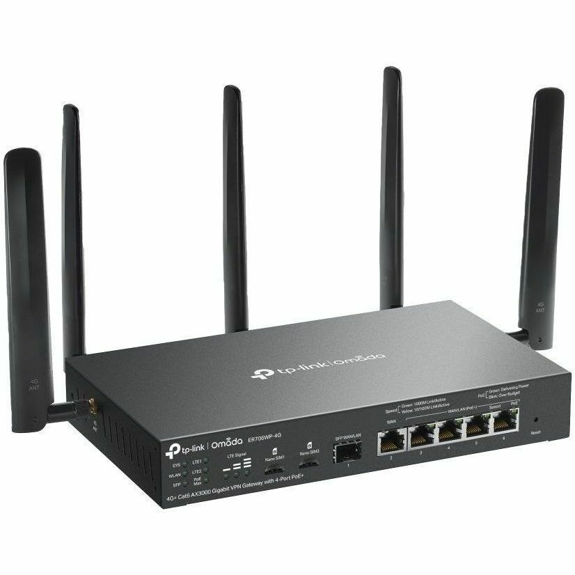 TP-Link Omada ER706WP-4G Wi-Fi 6 IEEE 802.11ax 2 SIM Cable, Ethernet Modem/Wireless Router