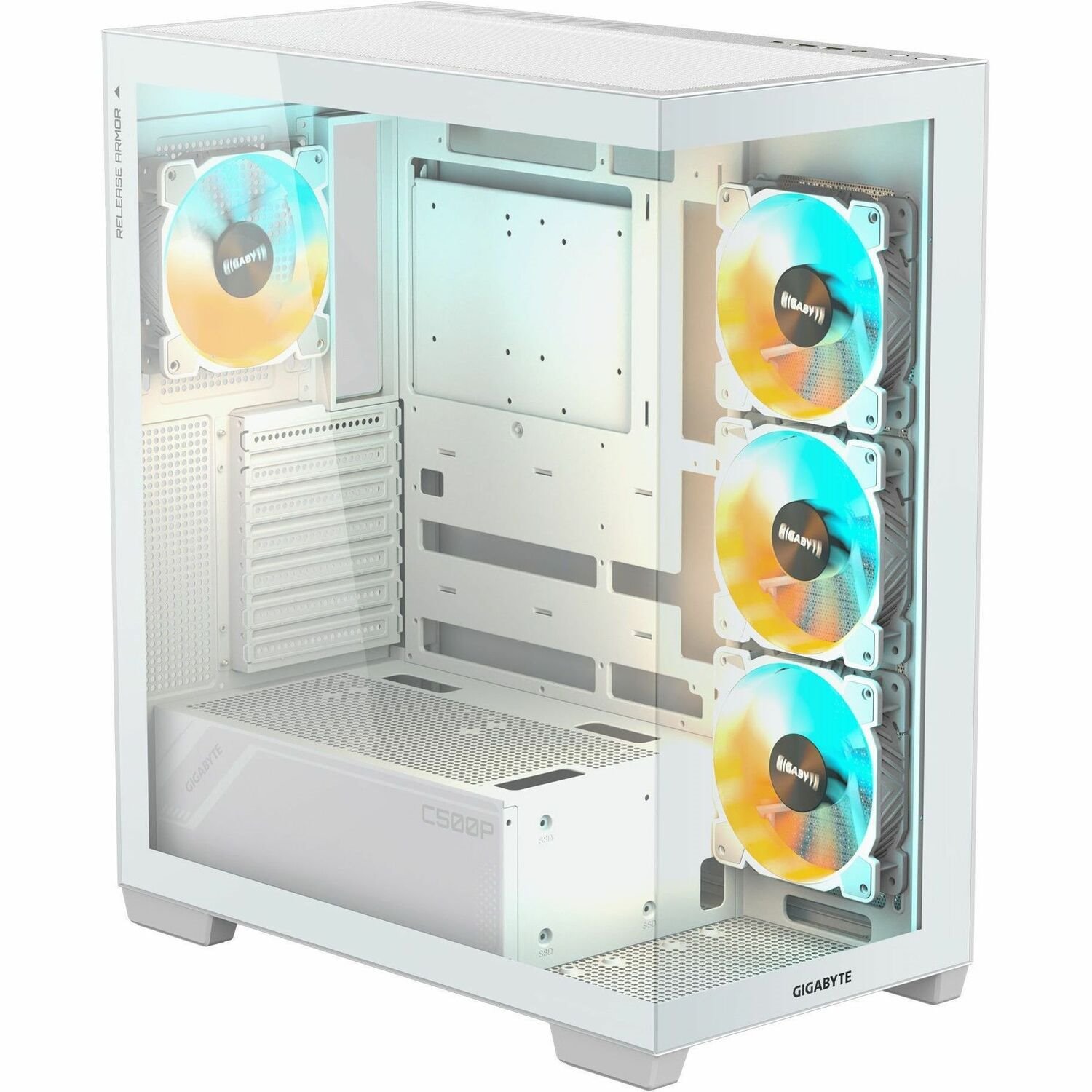 Gigabyte1 Gaming Computer Case - Mini ITX, Micro ATX, ATX Motherboard Supported - Mid-tower - Tempered Glass, Steel, Plastic, Glass - White