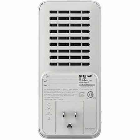Netgear EAX14 Dual Band Wi-Fi 6 IEEE 802.11 a/b/g/n/ac/ax/k/i 1.80 Gbit/s Wireless Range Extender - Indoor
