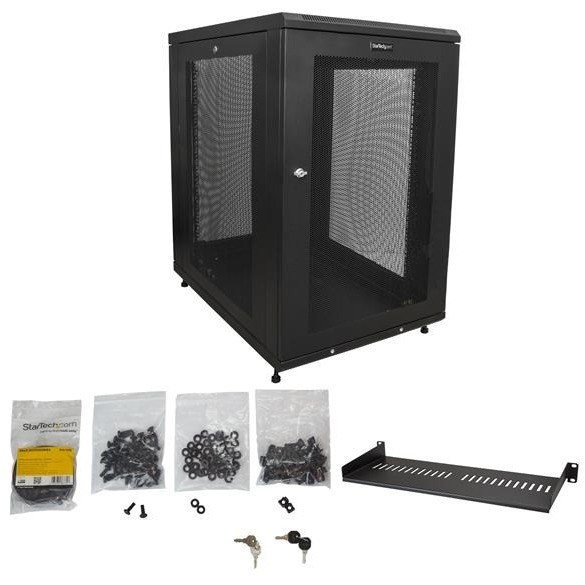 StarTech.com 18U 19" Server Rack Cabinet 4 Post Adjustable Depth 2-30" w/Casters/Cable Management/1U Shelf, Locking Doors and Side Panels