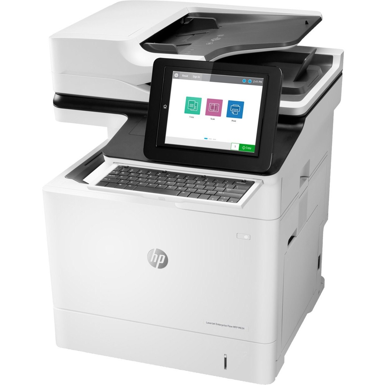 HP LaserJet M634h Laser Multifunction Printer-Monochrome-Copier/Scanner-52 ppm Mono Print-1200x1200 Print-Automatic Duplex Print-300000 Pages Monthly-650 sheets Input-Color Scanner-600 Optical Scan-Gigabit Ethernet