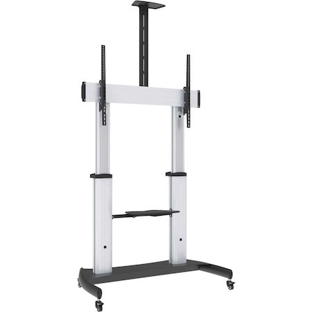 Manhattan TV & Monitor Mount, Trolley Stand, 1 screen, Screen Sizes: 60-100" , Silver/Black, VESA 200x200 to 800x600mm, Max 100kg, Height adjustable 1200 to 1685mm, Camera and AV shelves, Aluminium, LFD, Lifetime Warranty
