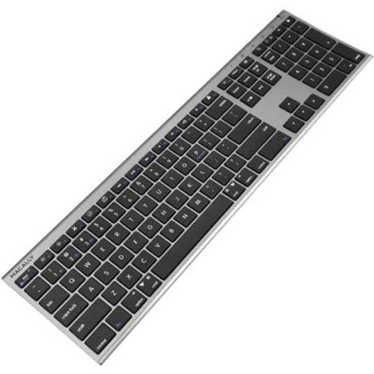 Macally Rechargeable Space Gray Quick Switch Bluetooth Keyboard For Three Devices