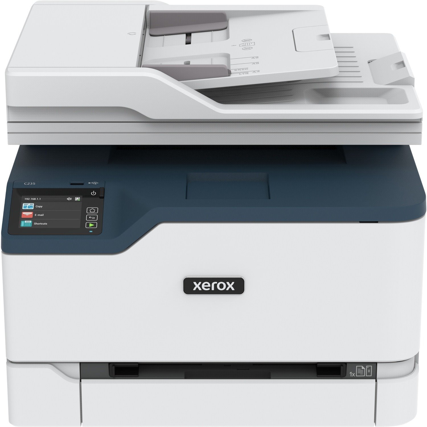 Xerox C235/DNI Laser Multifunction Printer-Color-Copier/Fax/Scanner-24 ppm Mono/24 ppm Color Print-600x600 dpi Print-Automatic Duplex Print-30000 Pages-251 sheets Input-3600 dpi Optical Scan-Wireless LAN-Mopria-Wi-Fi Direct-Chromebook