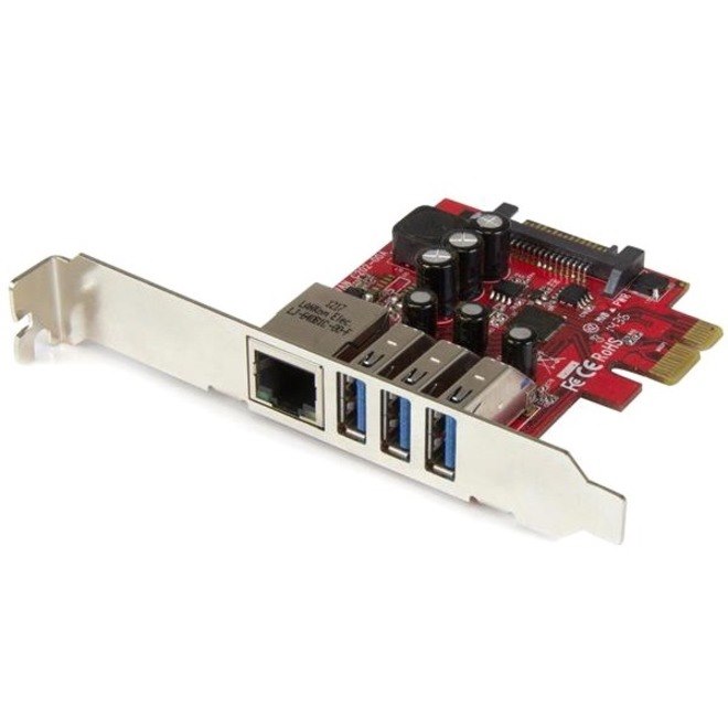 StarTech.com 3 Port PCI Express USB 3.0 Card + Gigabit Ethernet - 5Gbps