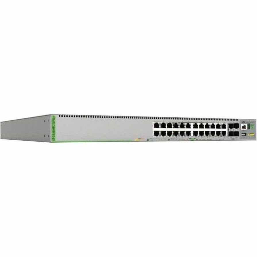 Allied Telesis CentreCOM AT-GS980MX/28PSm - Switch - L3 - Managed - 20 X 10/100/1000 (PoE+) + 4 X 100/1000/2.5G/5G (PoE+) + 4 X 1 Gigabit / 10 Gigabit SFP+ - Rack-Mountable - PoE+ (370 W)