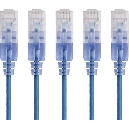Monoprice 5-Pack, SlimRun Cat6A Ethernet Network Patch Cable, 14ft Blue