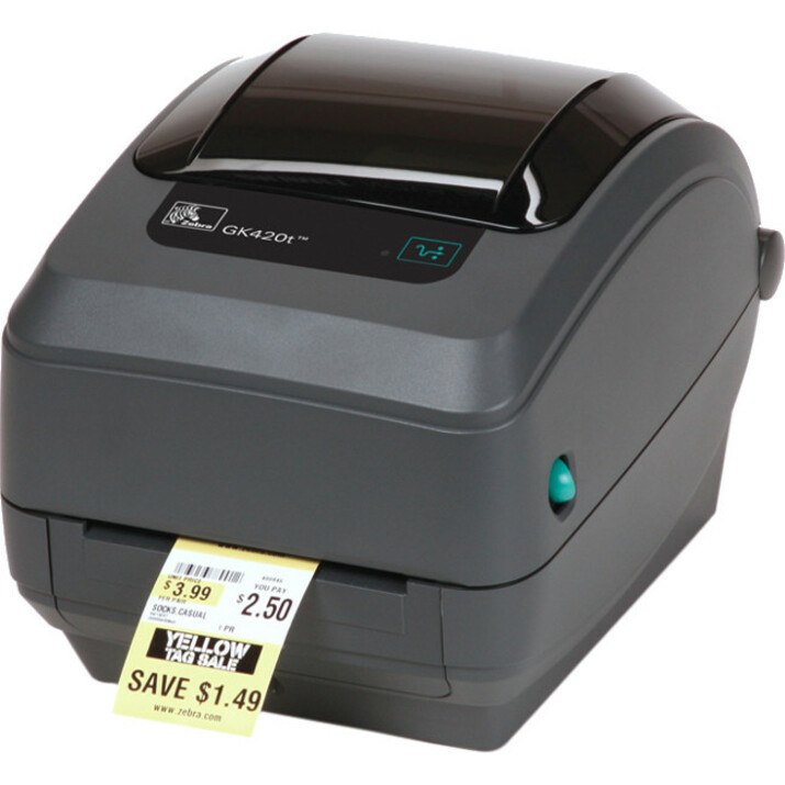 Zebra GK420t Desktop Direct Thermal/Thermal Transfer Printer - Monochrome - Label Print - Fast Ethernet - USB
