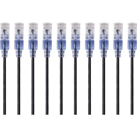 Monoprice 10-Pack, SlimRun Cat6A Ethernet Network Patch Cable, 7ft Black