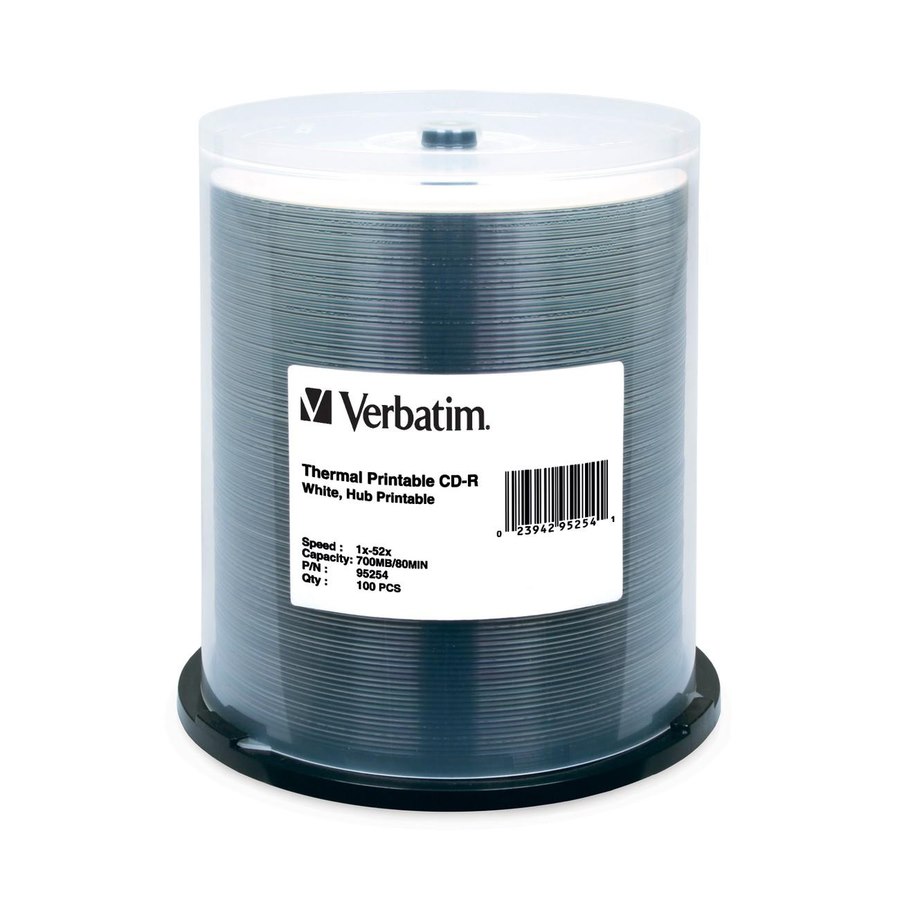 Verbatim 95254 CD Recordable Media - CD-R - 52x - 700 MB - 100 Pack Spindle - White