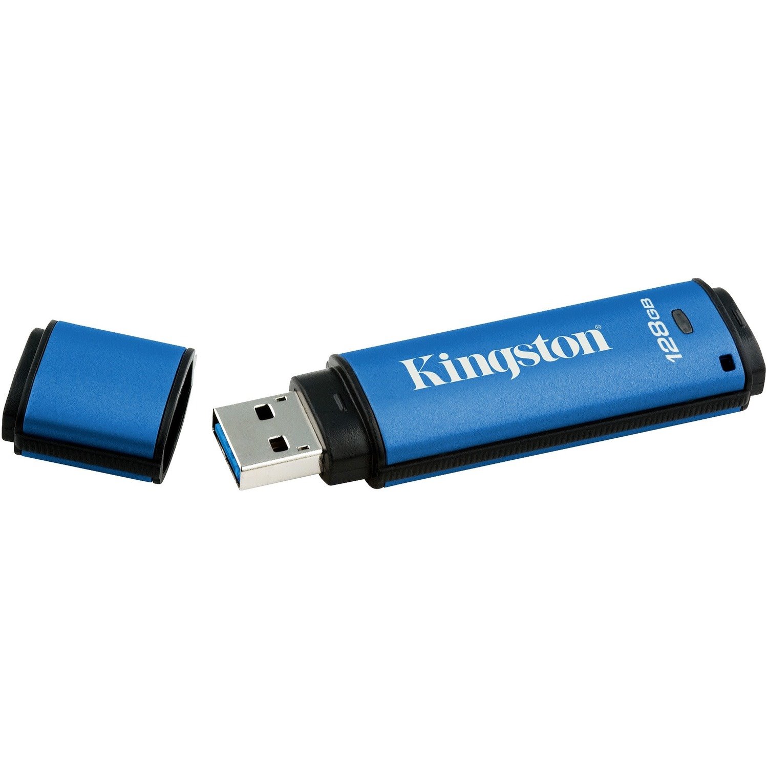 Kingston DataTraveler Vault Privacy 3.0 DTVP30 128 GB USB 3.0 Flash Drive - Blue - 256-bit AES - TAA Compliant