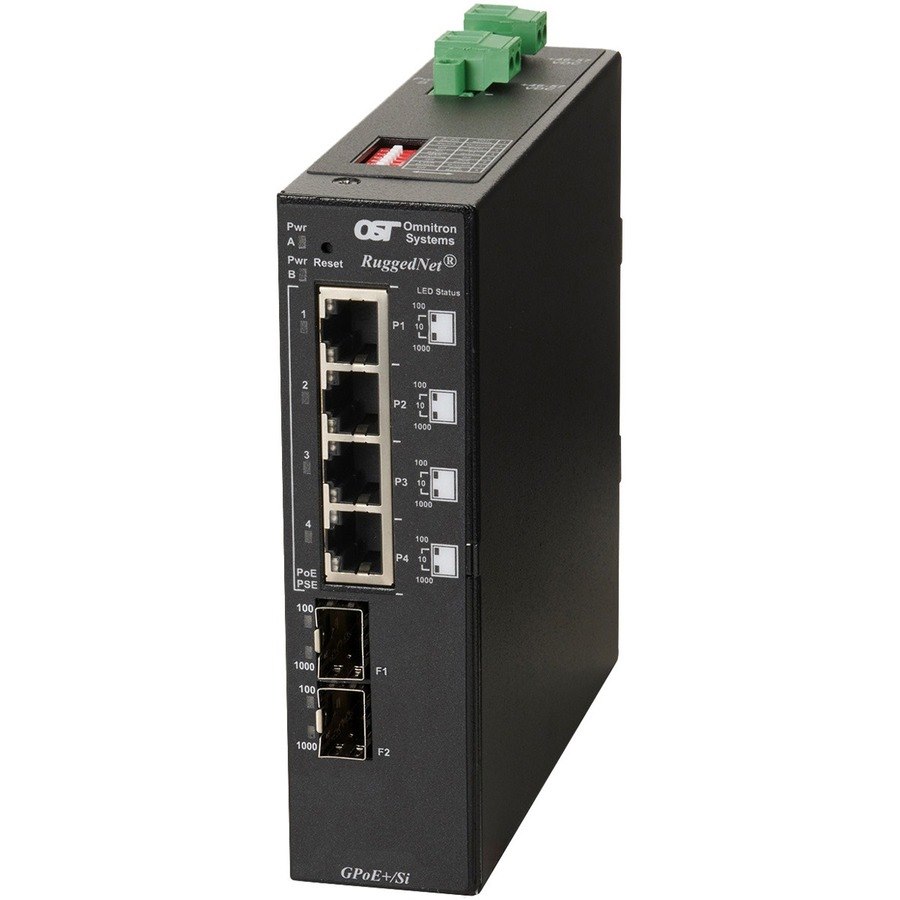 Omnitron Systems RuggedNet Unmanaged Industrial Gigabit PoE+, 2xSFP, RJ-45, Ethernet Fiber Switch