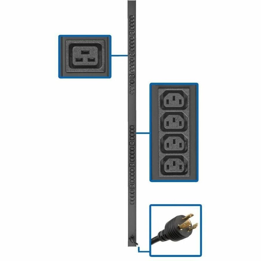 Eaton Tripp Lite Series 3.7kW 208/230V Single-Phase Basic PDU - 32 C13 & 6 C19 Outlets, L6-20P Input, 10 ft. Cord, 63.75 in. 0U Rack