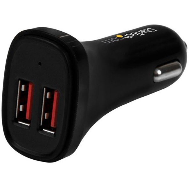 StarTech.com Dual Port USB Car Charger - Black - High Power 24W/4.8A - 2 port USB Car Charger - Charge two tablets at once