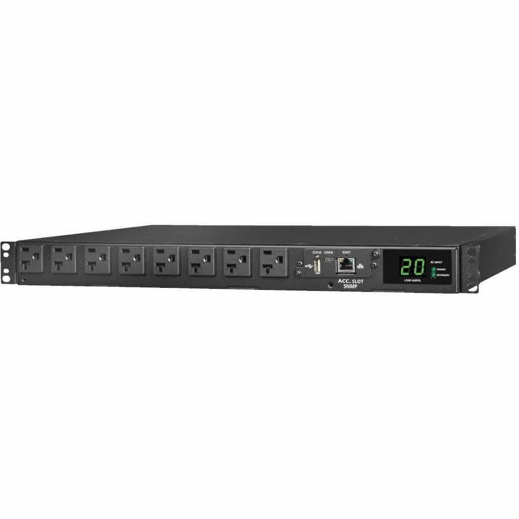 Eaton Tripp Lite Series 1.92kW 120V Single-Phase ATS/Monitored PDU - 16 5-15/20R Outlets, Dual L5-20P/5-20P Inputs, 12 ft. Cords, 1U, TAA