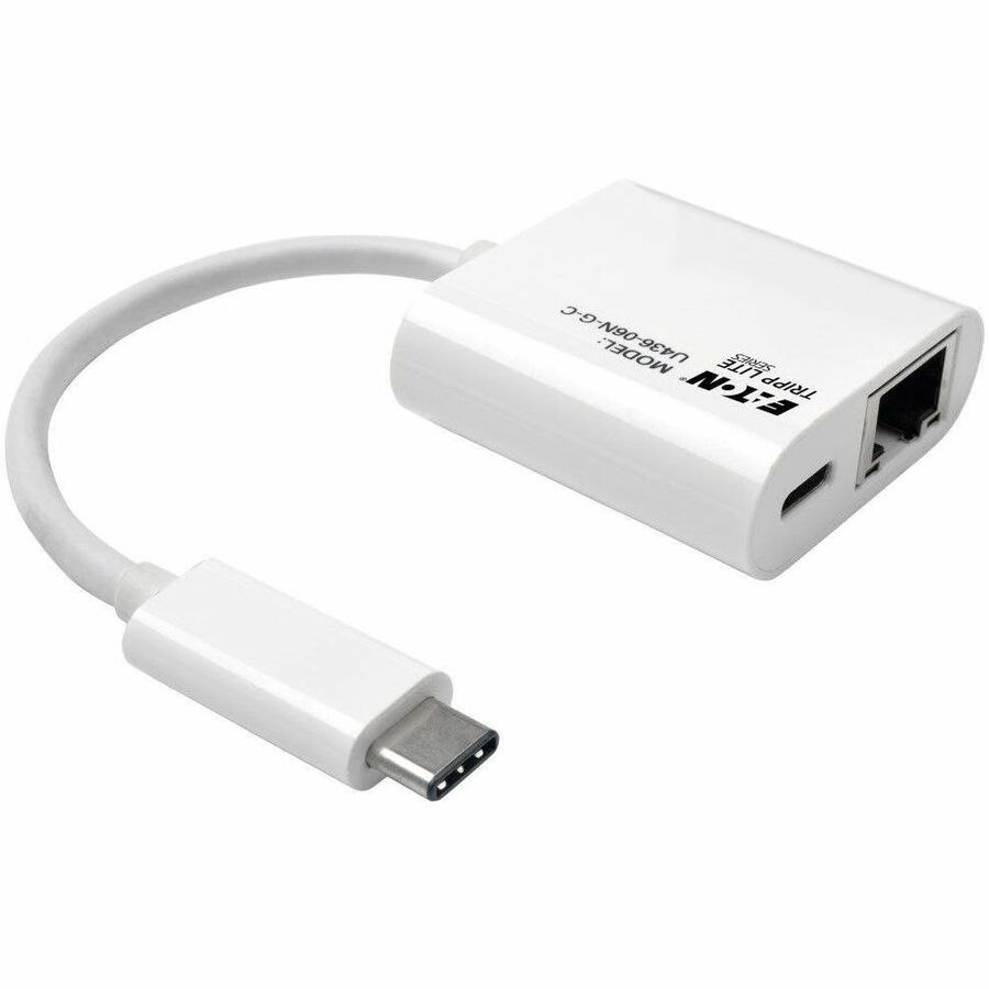 Eaton Tripp Lite Series USB-C to Gigabit Network Adapter with 60W USB-C PD Charging - Thunderbolt 3 Compatible, White