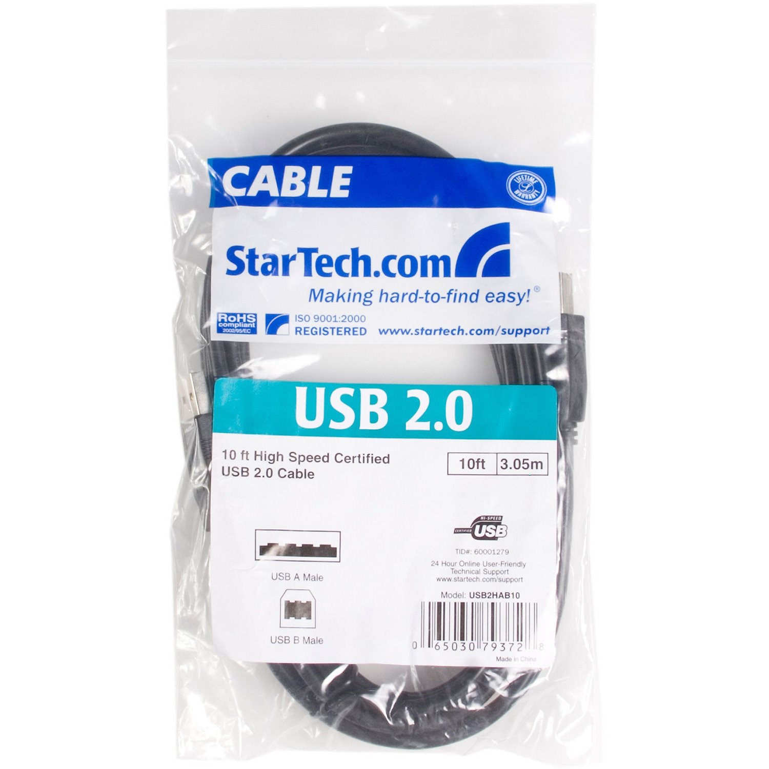 StarTech.com High Speed Certified USB 2.0 - USB cable - 4 pin USB Type A (M) - 4 pin USB Type B (M) - 3 m ( USB / Hi-Speed USB )