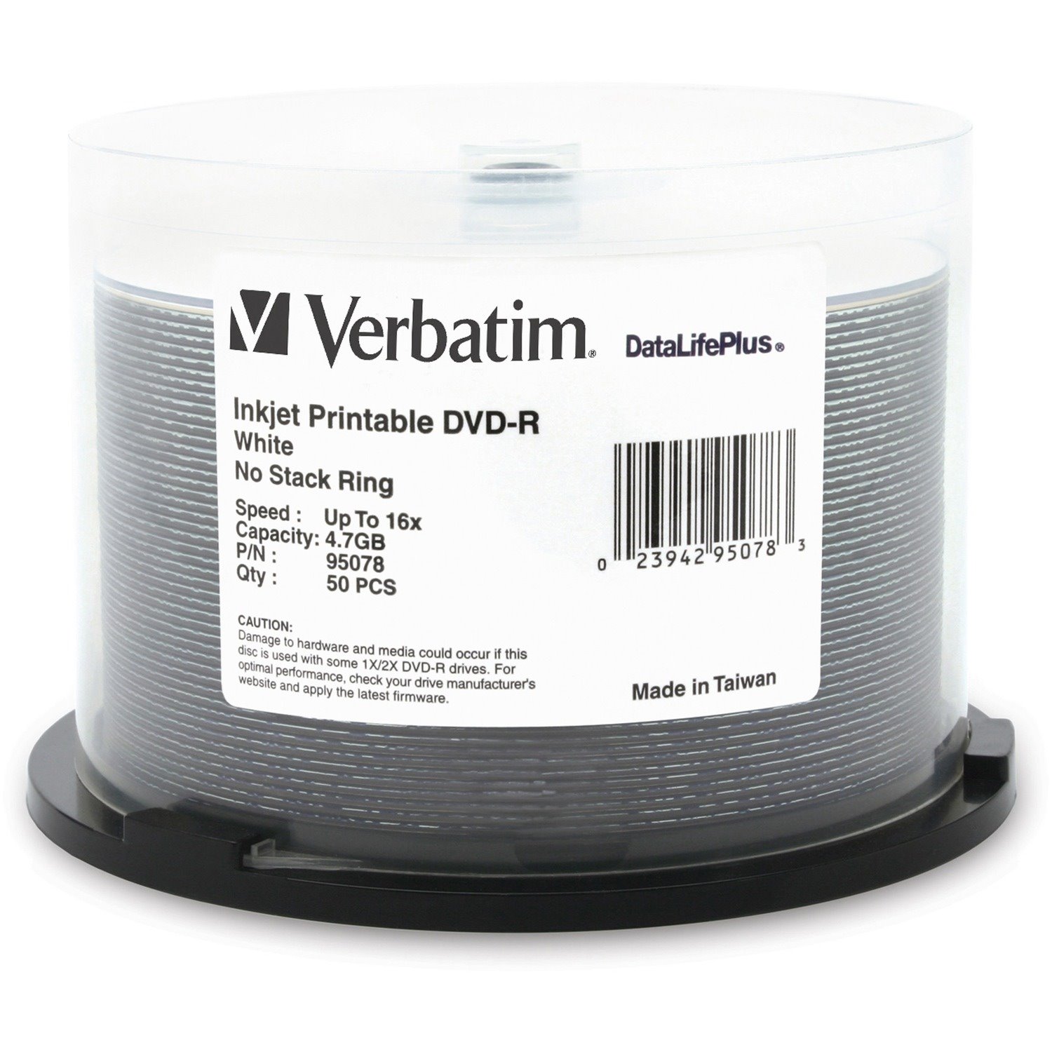 Verbatim DVD-R 4.7GB 16X DataLifePlus White Inkjet Printable - 50pk Spindle