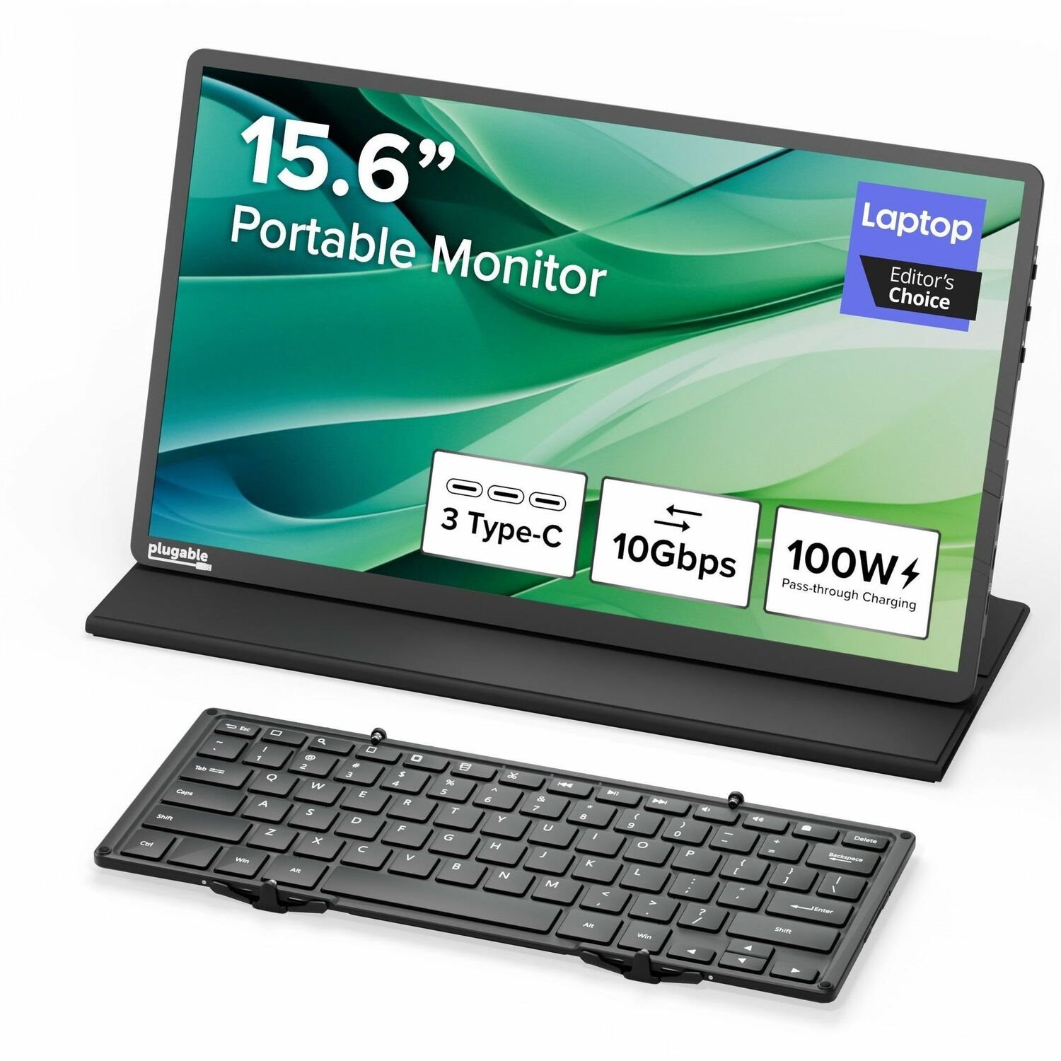 Plugable's award winning portable monitor (USBC-PDMON) and portable keyboard (BT-KEY3XL) bundle
