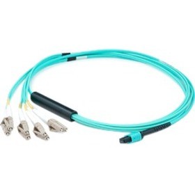 AddOn 3m MPO/UPC to 4xLC/UPC Duplex Aqua OM4 LSZH 8-Strand Fiber Fanout Cable, MMF (Multi Mode), 50/125