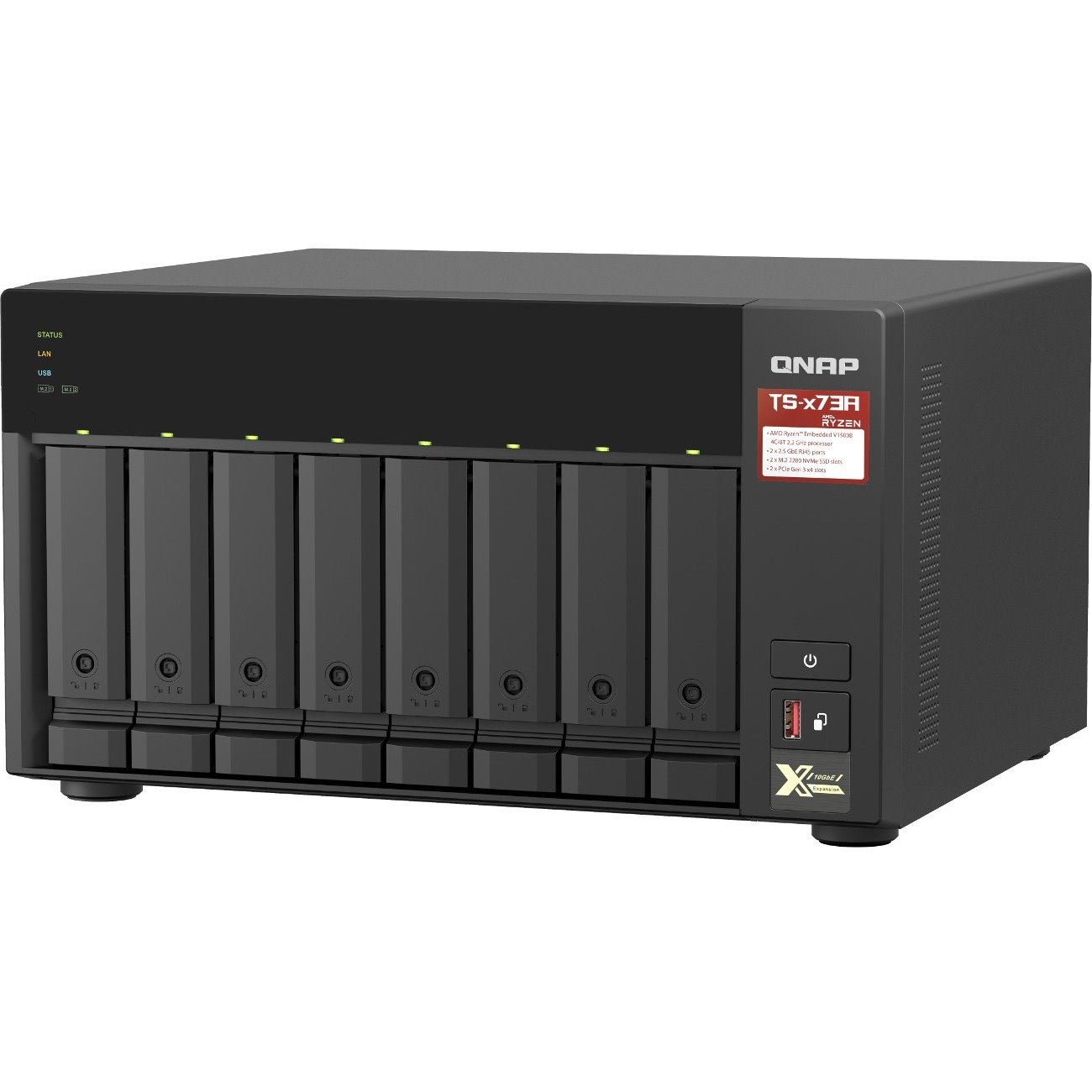 QNAP TS-873A-8G 8 x Total Bays NAS Storage System - 5 GB Flash Memory Capacity - AMD Ryzen V1500B Quad-core (4 Core) 2.20 GHz - 8 GB RAM - DDR4 SDRAM Tower