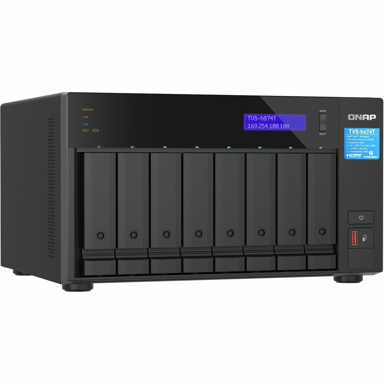 Qnap 8-Bay Qnap QuTS Hero Nas, Intel® Core™ I9 16-Core (8 Performance Cores + 8 Efficient Cores) /24-Thread, 64GB So-Dimm DDR4(max.64GB), 8 X 2.5"/3.5" Sata HDD/SSD, 2 X 2.5GbE, 2 X M.2 PCIe Gen4 X4 S