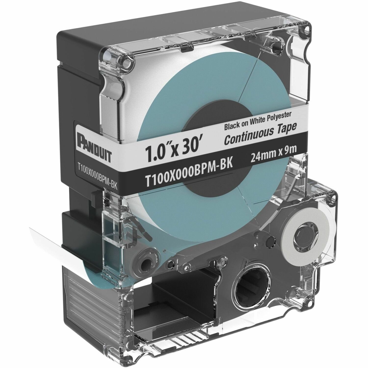 Panduit PXE Cassette, Continuous Tape, Polyester, 1.00" W x 30' L, Black on White