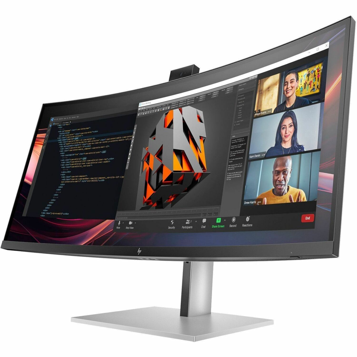 HP 734pm 34" Class Webcam UW-QHD Curved Screen LED Monitor - 21:9 - Silver