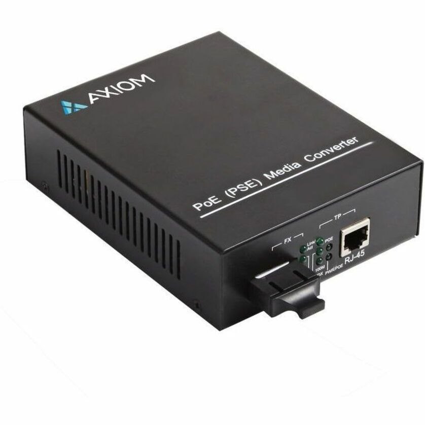 Axiom 1Gbs POE+ RJ45 to 1000Base-LX Fiber Media Converter -SMF, LC, 20km, 1310nm