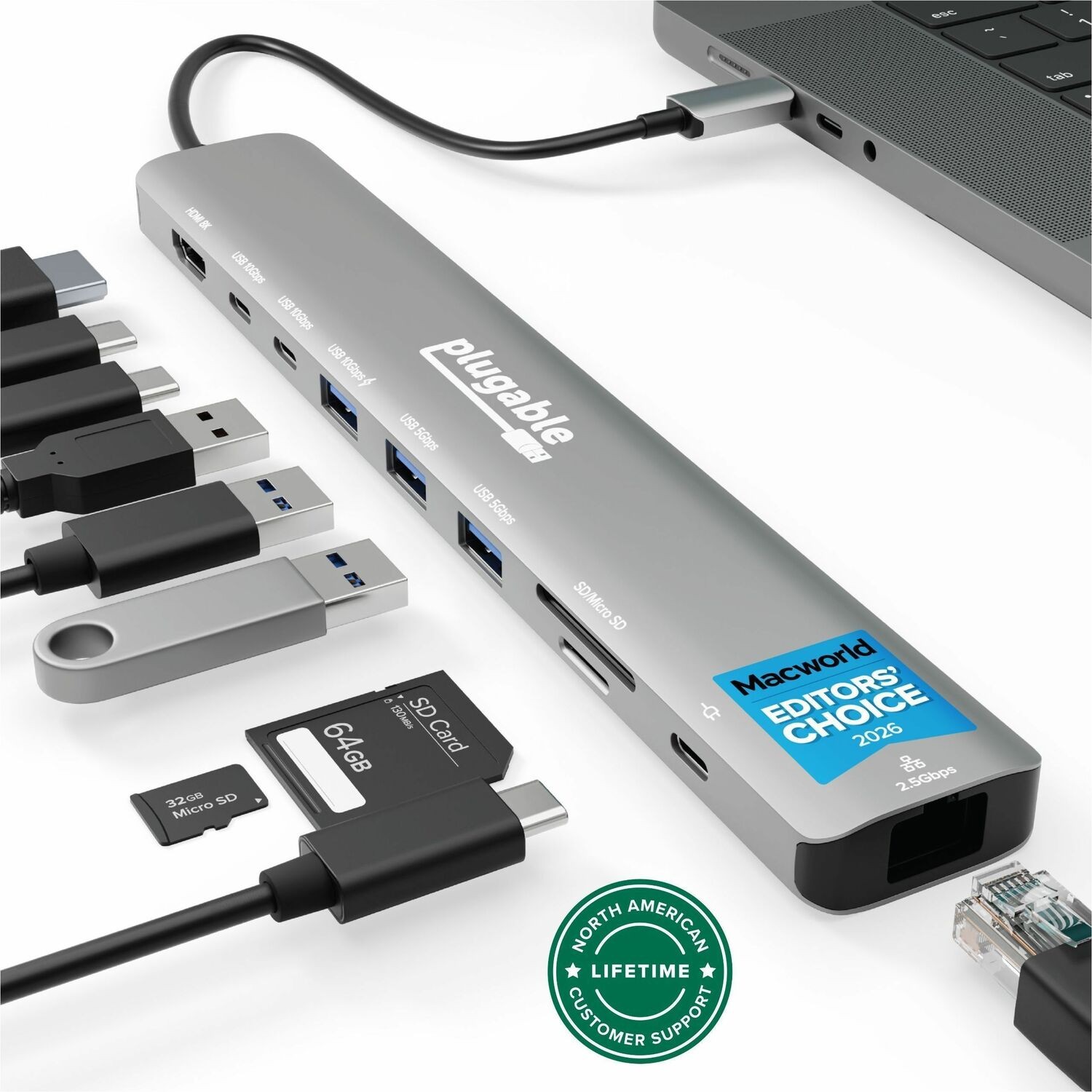 Plugable Usb C Hub: 10-In-1 Multiport Adapter (8K/4K 144HZ Hdmi 2.1, 2.5G Ethern