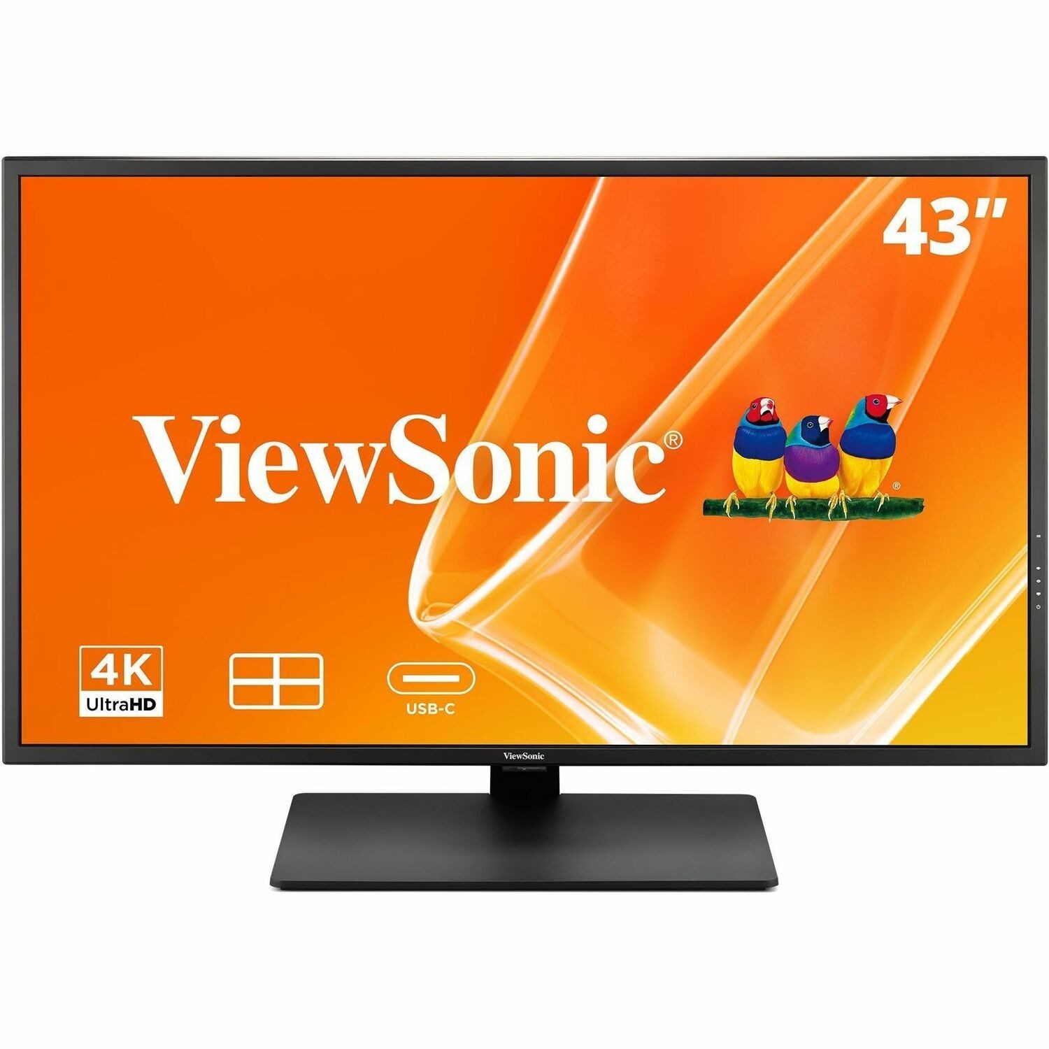 ViewSonic VX4381U-4K 43 Inch 4K Monitor, with HDR10 for Seamless Home and Office Entertainment, Multi-Picture Support for 4 Simultaneous Inputs, 65W USB-C, HDMI, and DisplayPort Inputs