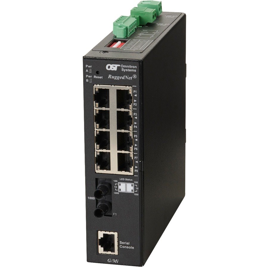 Omnitron Systems RuggedNet Managed Ruggedized Industrial Gigabit, MM ST, RJ-45, Ethernet Fiber Switch